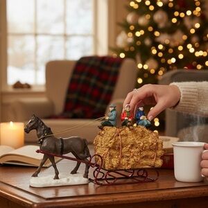 Santa’s Best Christmas Vermont Horse Sleigh Village ‎ Holiday Decoration Display